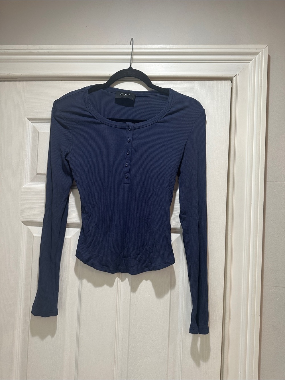 Cider Navy Ribbed Long-Sleeve Henley Top